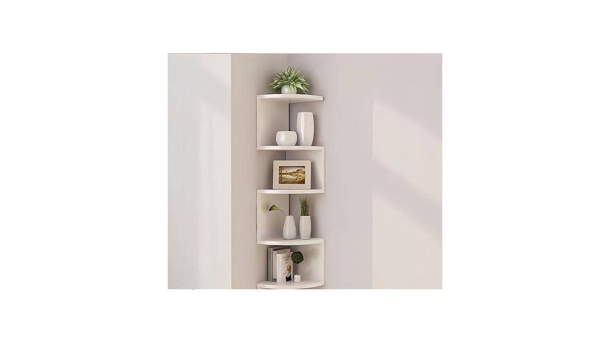 Frawenleco No-drill Modern Corner Shelf Wall Mount, 5-tier Floating Storage