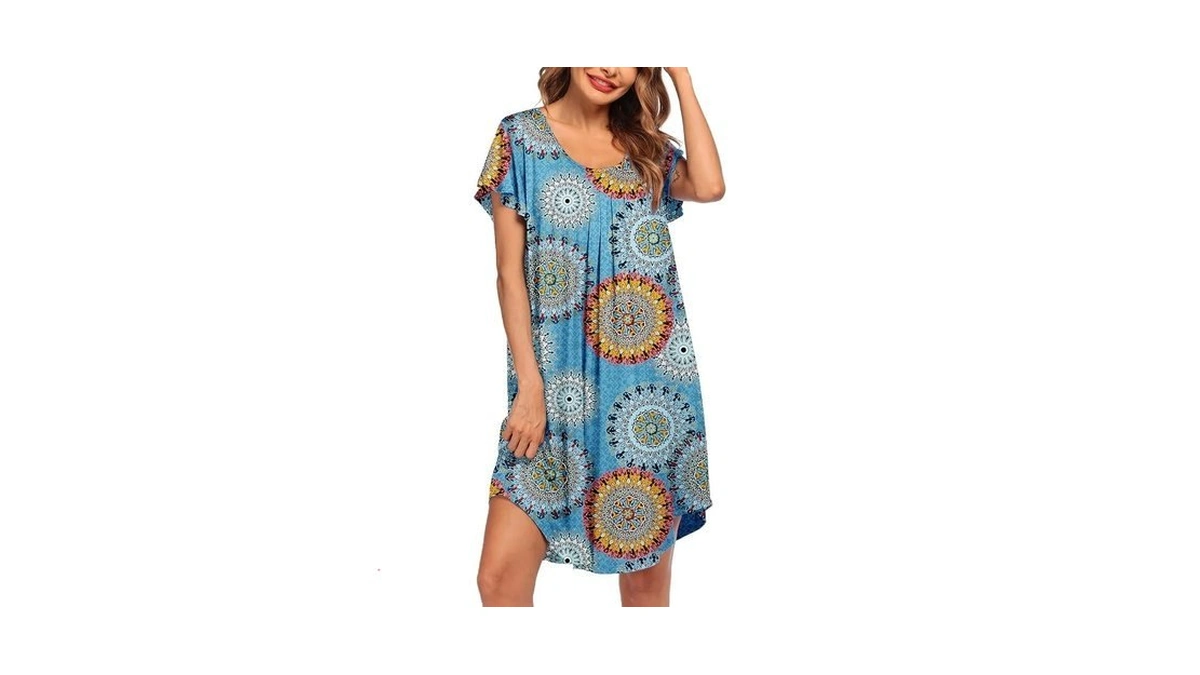Ekouaer Womens Nightgown Soft Sleepwear Pleated Sleepshirt Sleep Dress Short