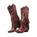 Sarairis Women's Red Cowgirl Boots Knee High Fringe Tassel Western