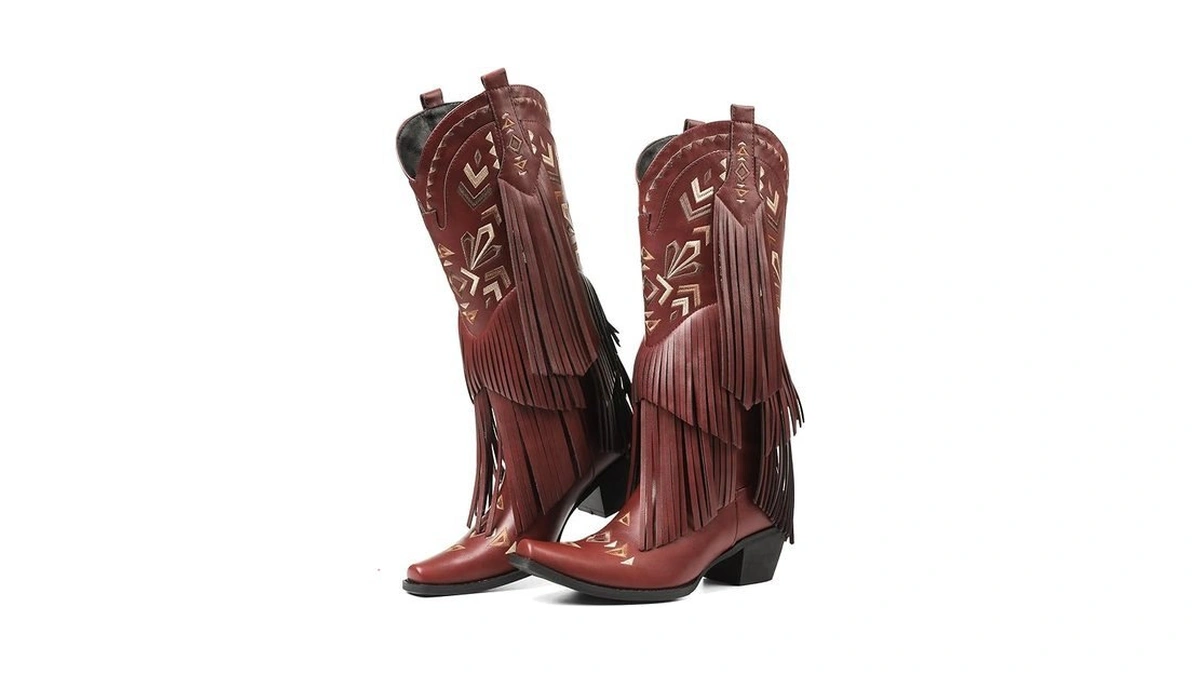 Sarairis Women's Red Cowgirl Boots Knee High Fringe Tassel Western