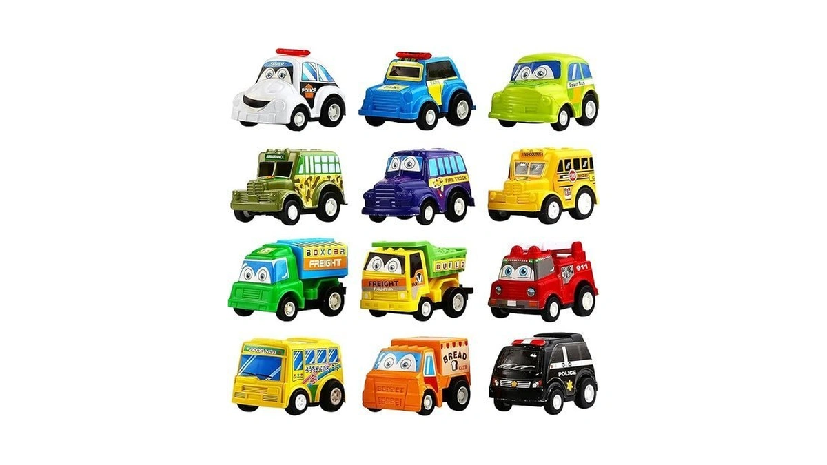 Funcorn Toys Pull Back Car, 12 Pack Assorted Mini Plastic