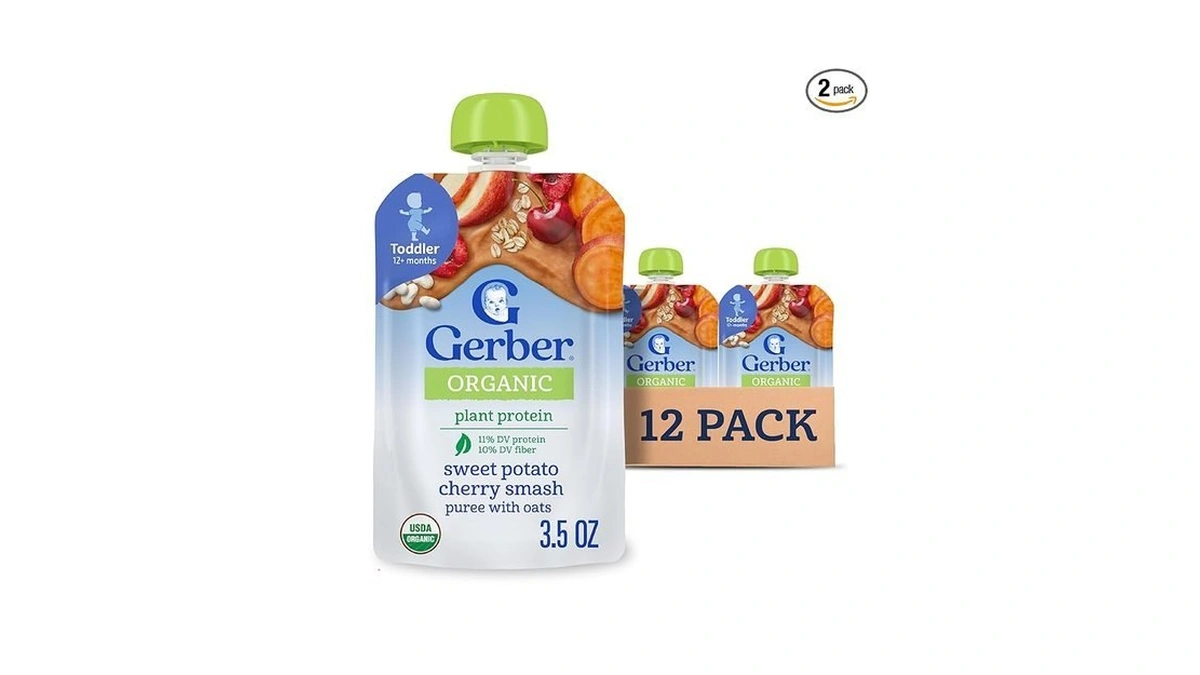 Gerber Toddler Food, Organic Sweet Potato Cherry Smash Puree Pouch,