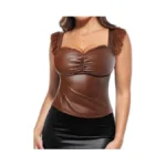 Popilush Leather Top Tummy Control Brown Corset Going Out Club