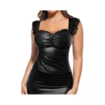 Popilush Black Leather Top Tummy Control Lace Corset Going Out