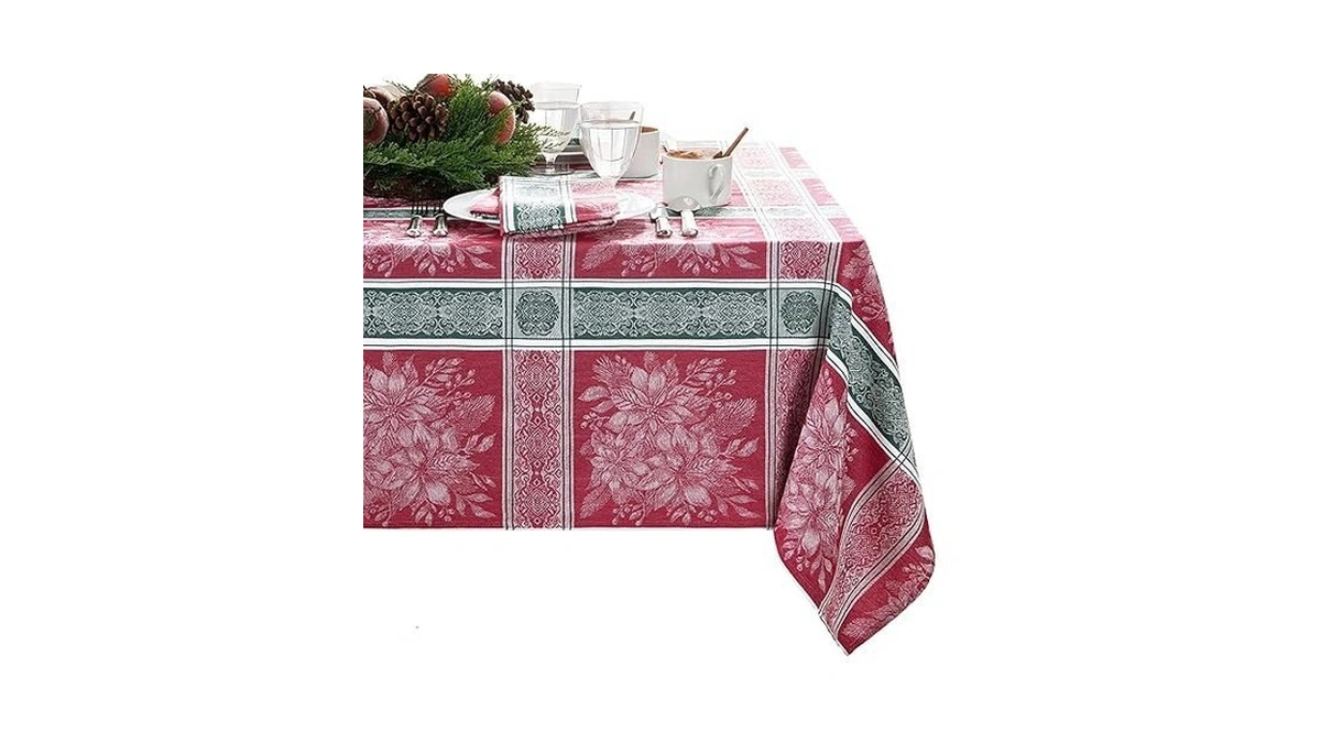 Elrene Home Fashions Poinsettia Plaid Red/green Holiday Christmas Woven Jacquard