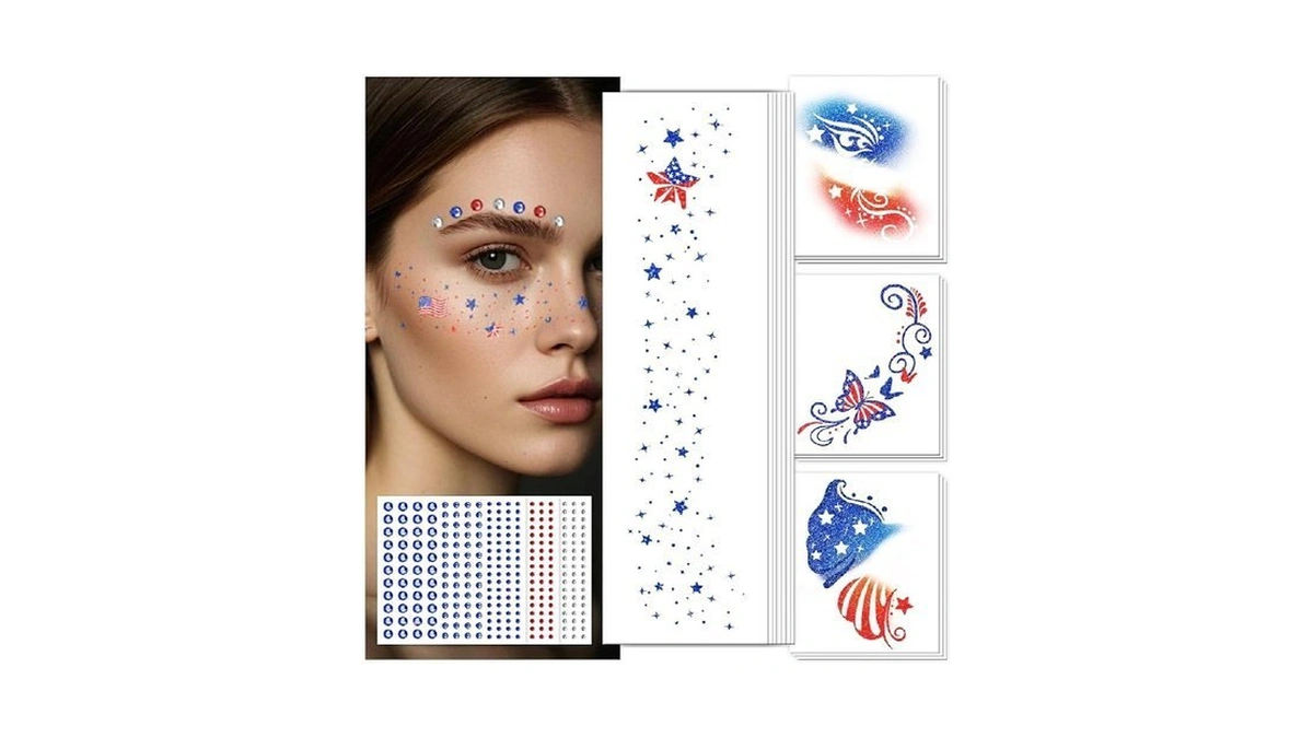 Emome 4th Of July Decorations, Independence Day Glitter Freckles Face