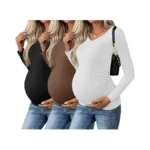 Ekouaer Womens Maternity Shirts Long Sleeve 3 Packs Pregnancy V-neck