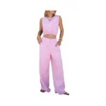 Exlura Womens 100% Cotton 2 Piece Outfits Stripe Drawstring Crop