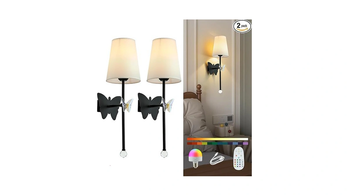 Mhsnl Black Wall Lights Battery Operated Set Of 2, Rechargeable