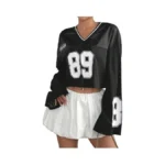 Milumia Women's Y2k Long Sleeve Crop Tops Football Jersey V