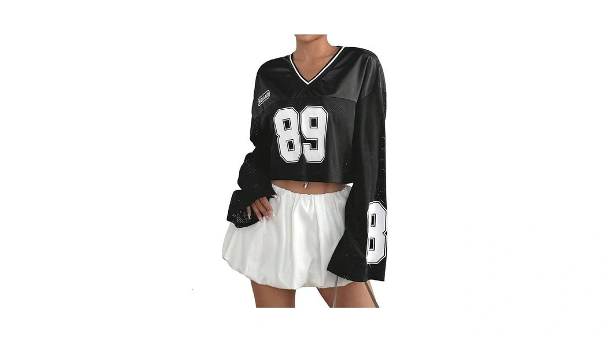 Milumia Women's Y2k Long Sleeve Crop Tops Football Jersey V