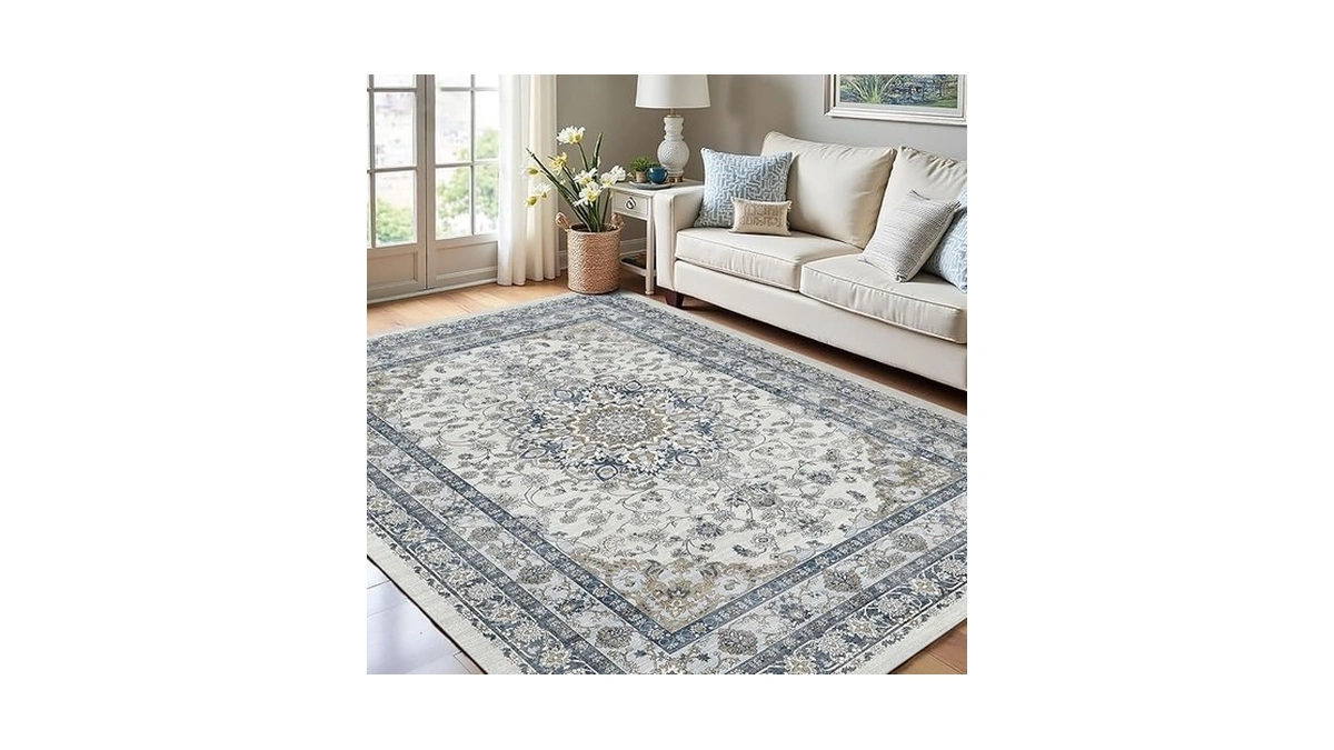 Low Pile Oriental 5x7 Area Rug For Living Room, Washable