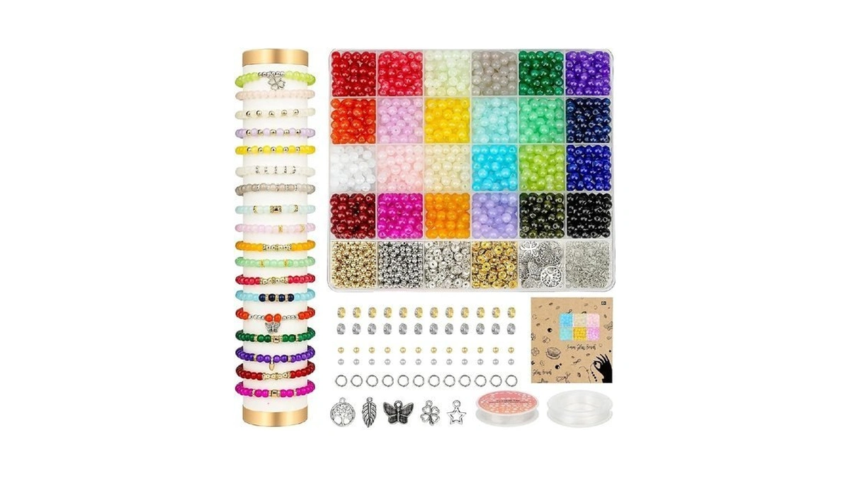 6mm Glass Beads Bracelet Making Kit 1400pcs, 24 Colors Crystal