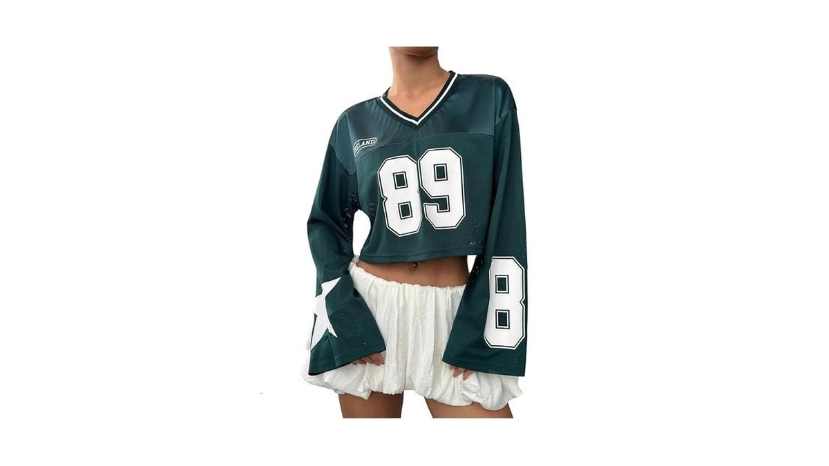 Milumia Women's Y2k Long Sleeve Crop Tops Football Jersey V