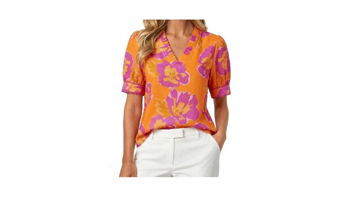 Grace Karin Women Boho Floral Tops, Summer Puff Short Sleeve