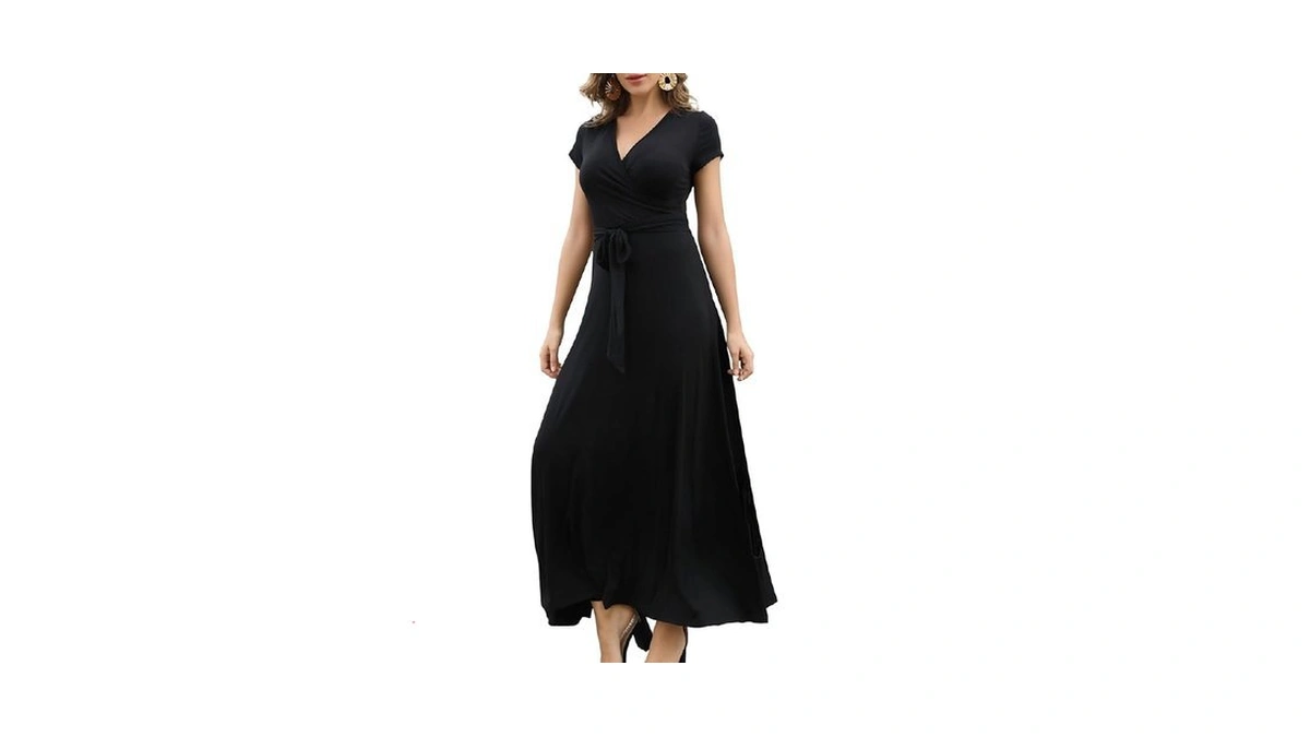 Aphratti Summer Maxi Dresses For Women Short Sleeve Faux Wrap