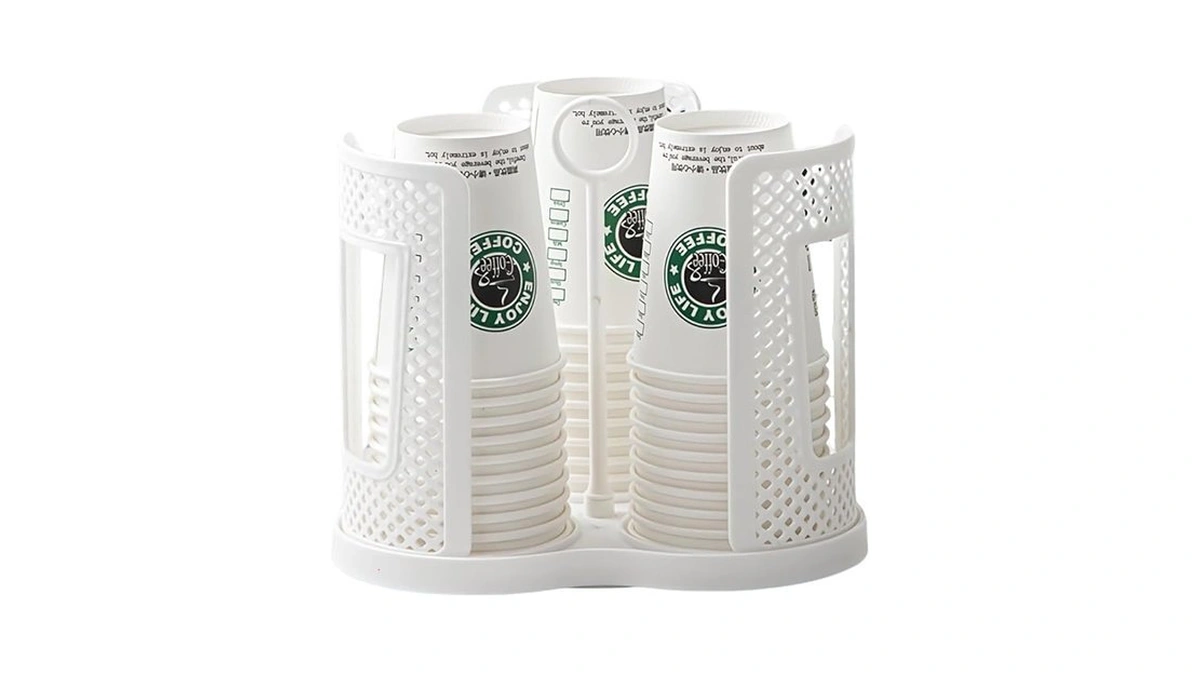 Upgraded Rotatable Coffee Cup Dispenser With 3 Compartments, Atavarna Cups