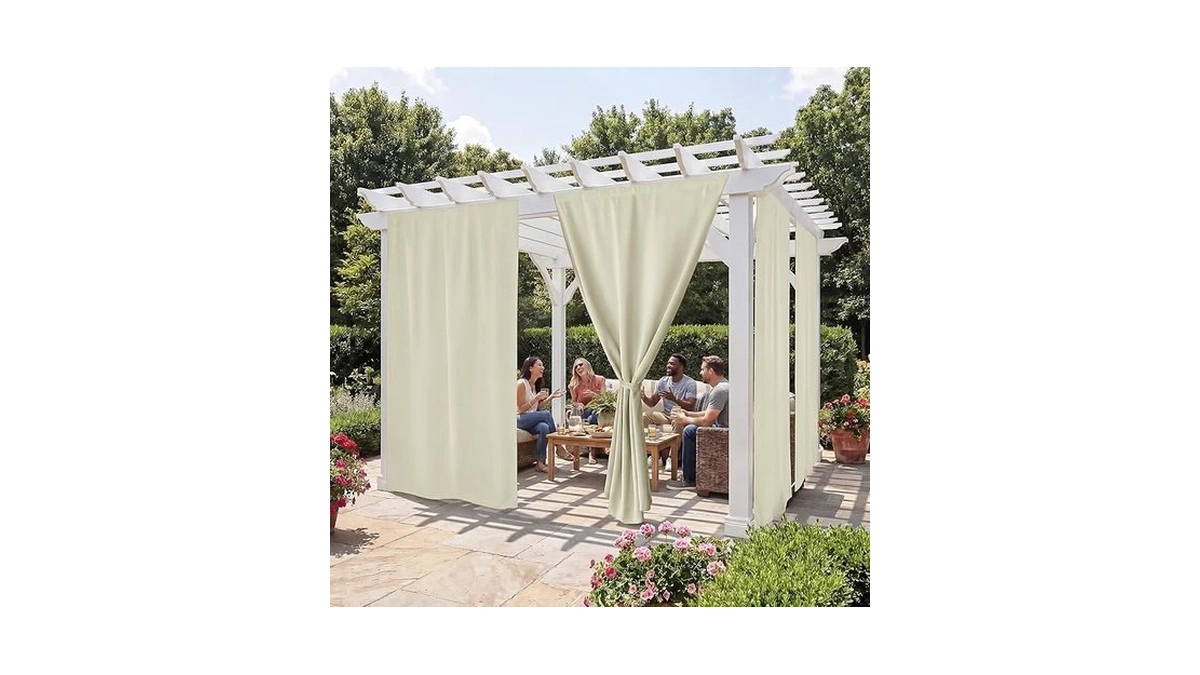 Ryb Home No-rod Windproof Outdoor Curtains For Patio Waterproof With