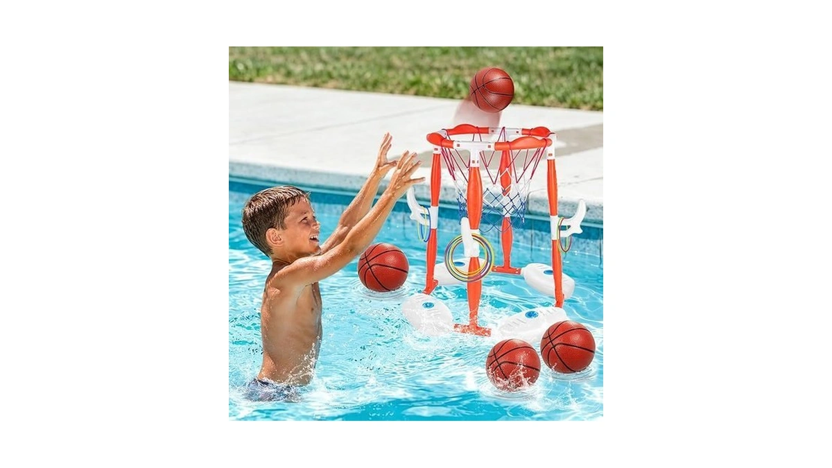 Lpfg Pool Basketball Hoop, 2-in-1 Floating Pool Toys 360° Shooting