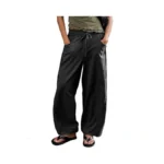 Ziqoty Women's Striped Barrel Pants Drawstring Waist Wide Leg Trousers