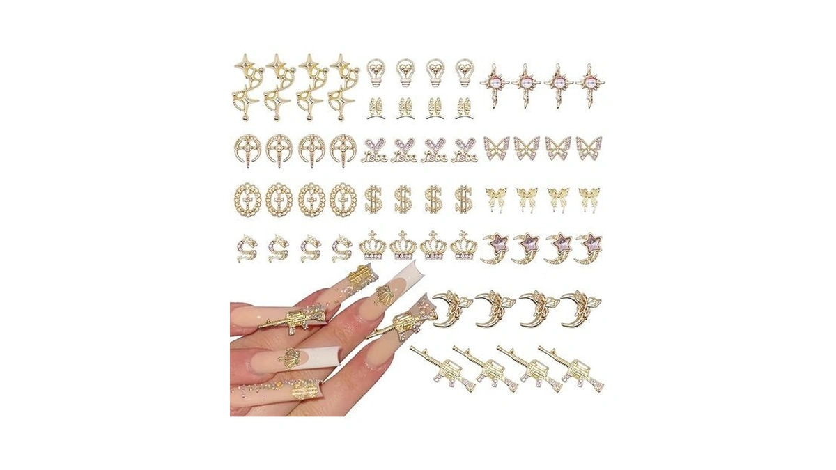 Vceow 60pcs Gold Nail Charms Set Y2k Nail Art Accessories