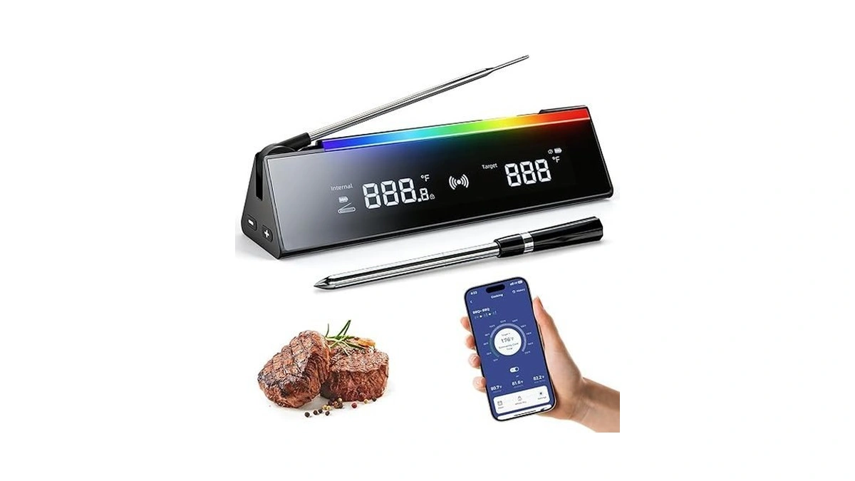 2 In 1 Wireless Meat Thermometer With 1 Wired Probe,