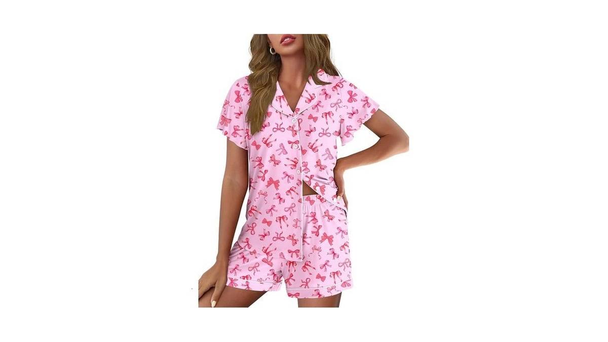 Ekouaer Pajamas For Women Set Button Up Pjs Ruffle Sleeve
