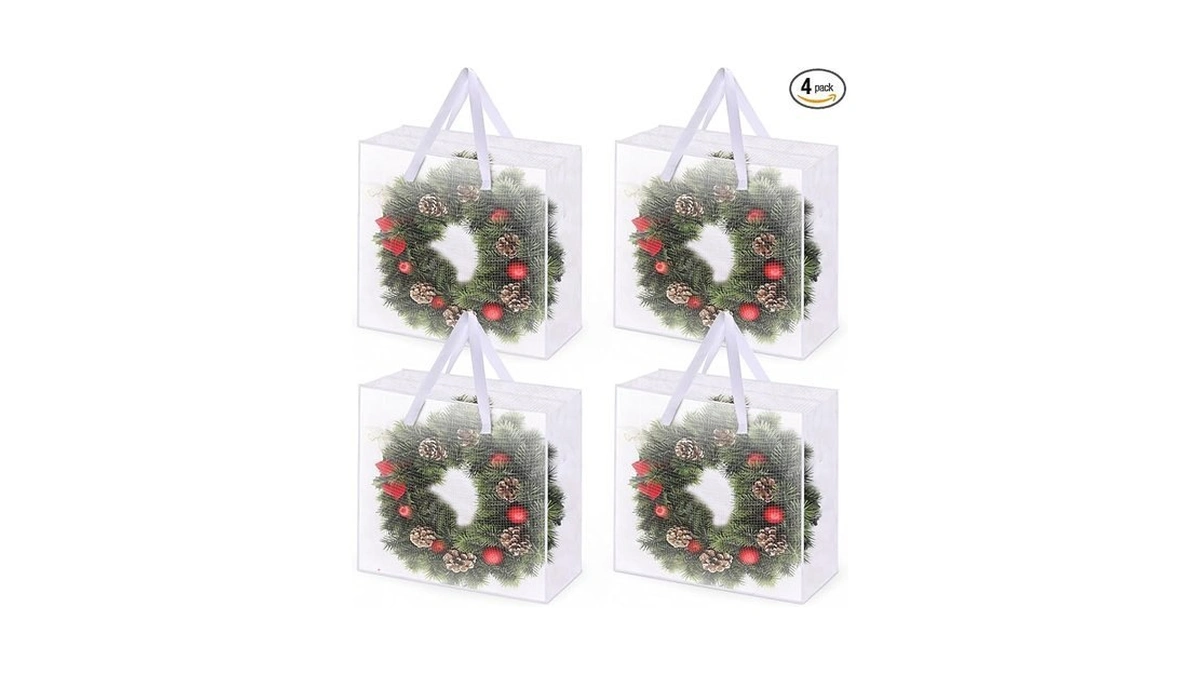 4pcs Christmas Wreath Storage Container, 25" Large Moving Bags Garland
