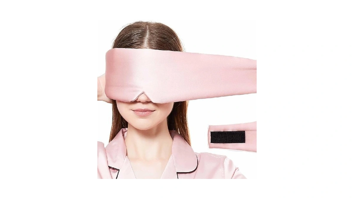 Solzek Silk Sleeping Mask Large Wrap-around Blindfold With Adjustable Velcro