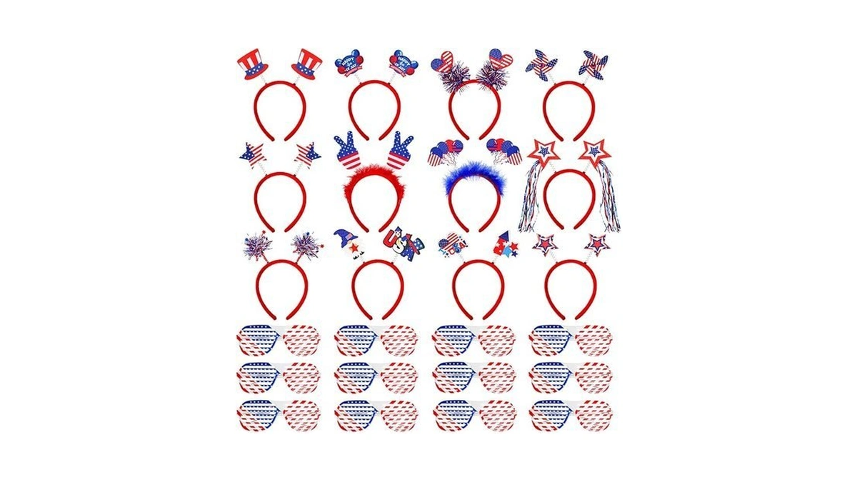 Max Fun 24pcs 4th Of July Accessories, 12pcs Headbands And