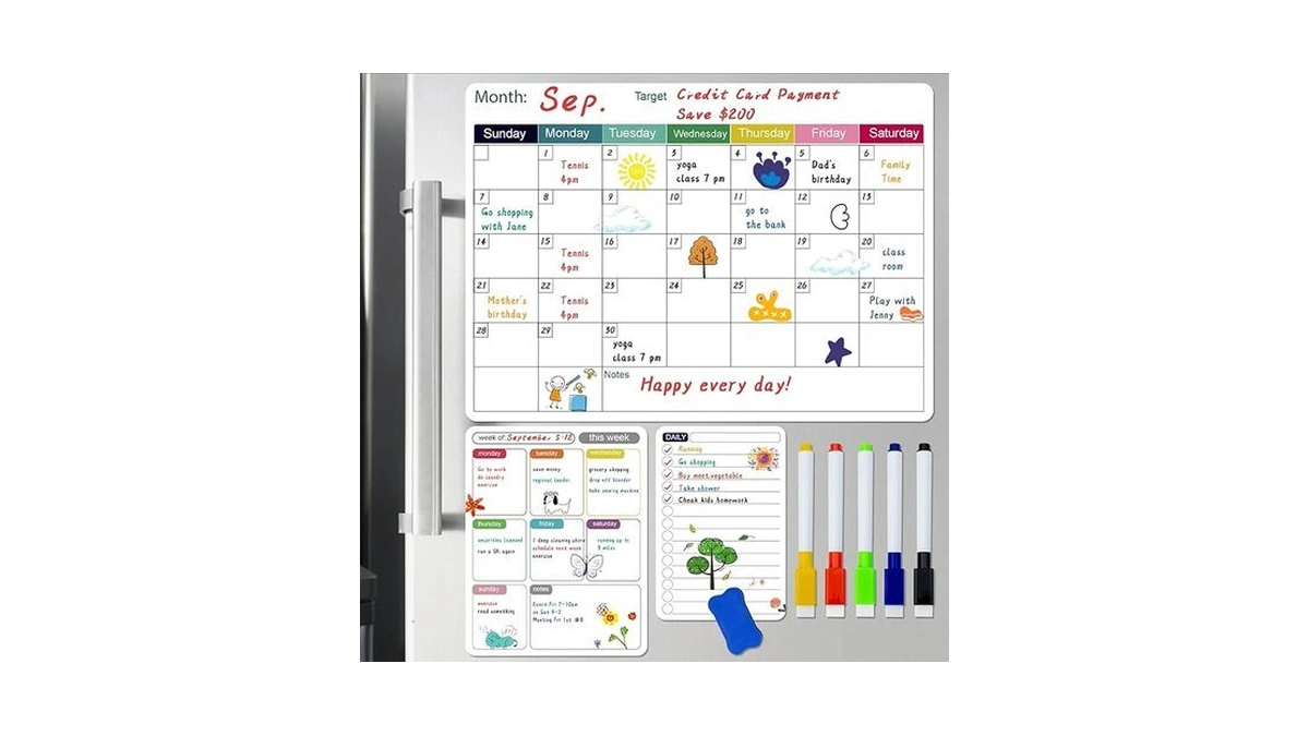 3 Pack Magnetic Dry Erase Fridge Calendar Whiteboard Set,14.6" X
