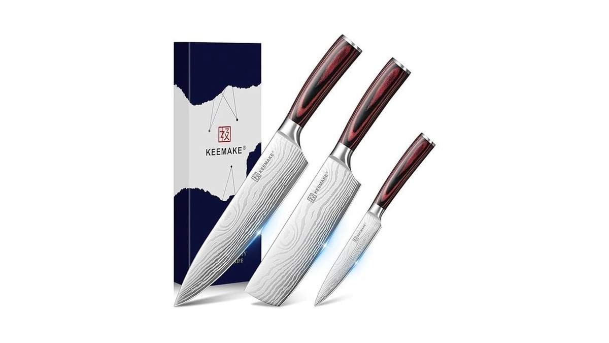Keemake 3 Pieces Knife Set, High Carbon Stainless Steel Chef