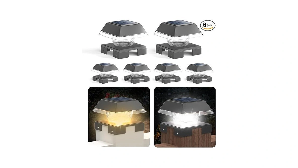 Solar Post Cap Lights Outdoor, Adjustable Base Fits 3.5 To