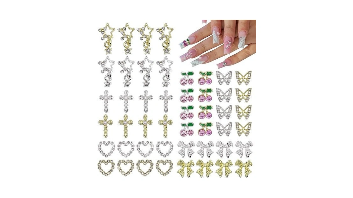 Vceow 48pcs Nail Art Charms Set Silver And Gold Alloy