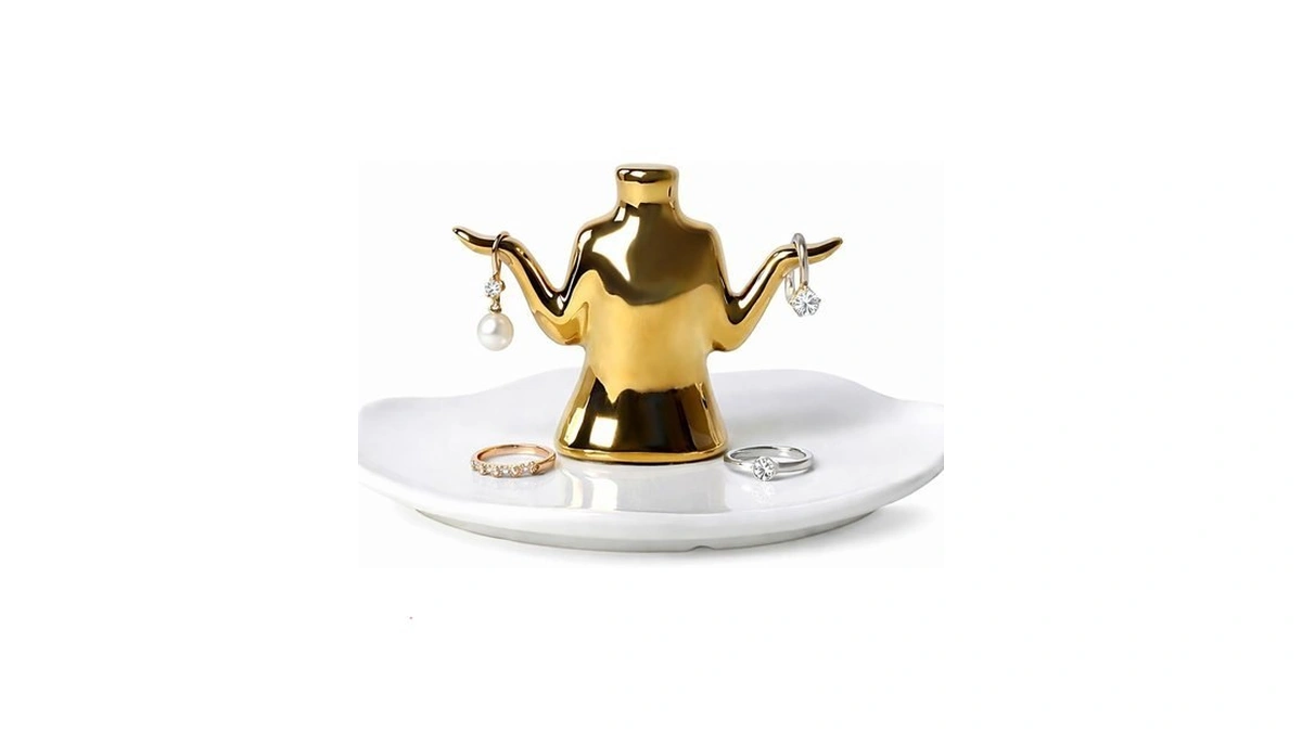 Sikkis Gold Jewelry Holder With Tray – Ceramic Ring Dish,