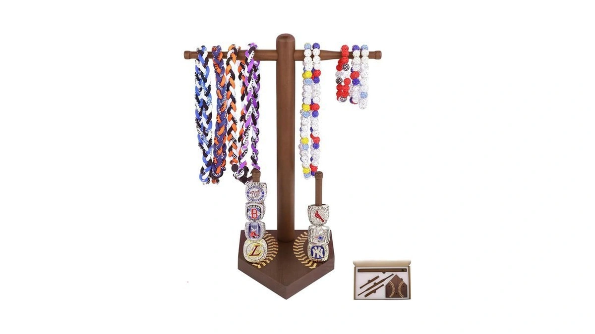 Baseball Ring Display Holder For Championship Rings & Necklaces, Wooden