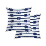 Baonews Nautical Striped Throw Pillow Covers,navy Blue White Rope Marine