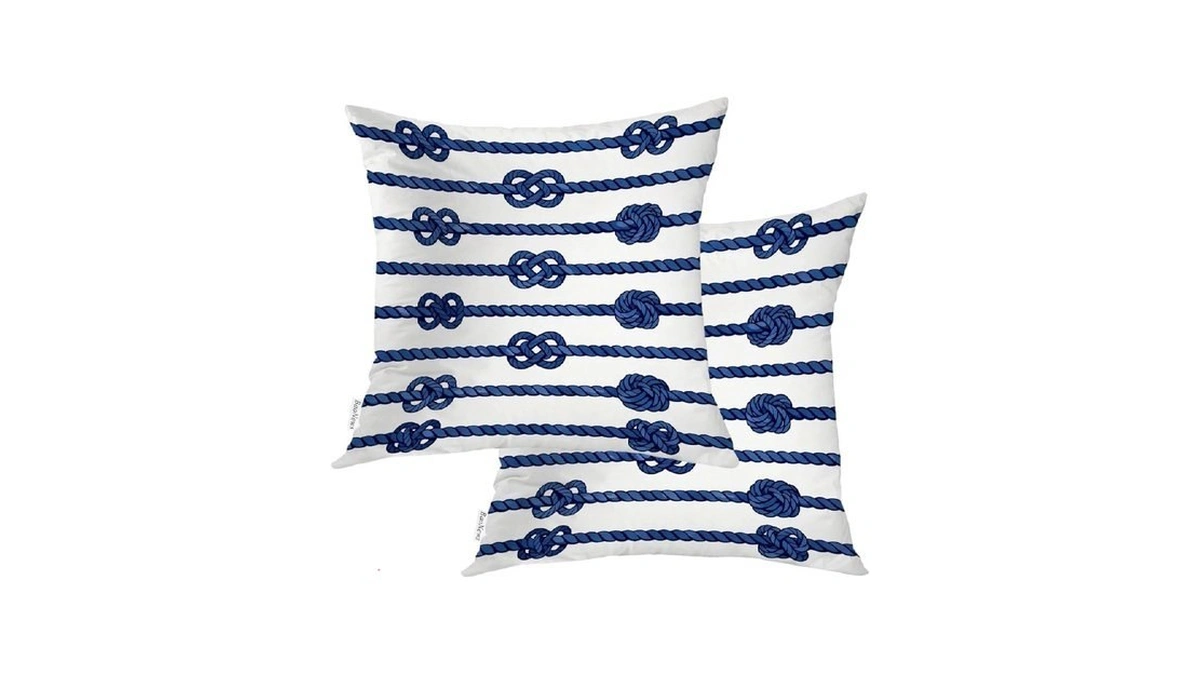 Baonews Nautical Striped Throw Pillow Covers,navy Blue White Rope Marine