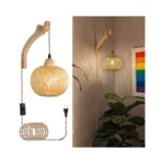 Frideko Bamboo Lantern Plug In Wall Sconces Wicker Wall Lamp
