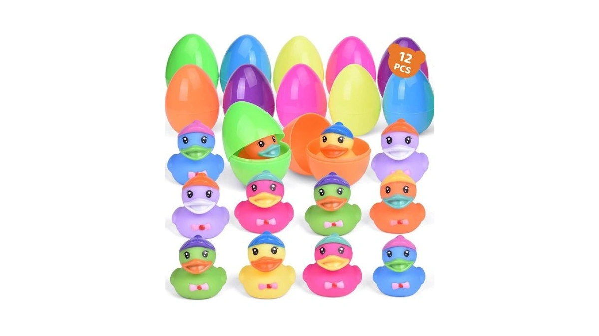 12 Pcs Prefilled Easter Eggs With Rubber Duck Toys, Easter