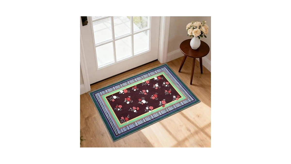 Garveehome Brown 2x3 Area Rug, Vintage Floral Machine Washable Small