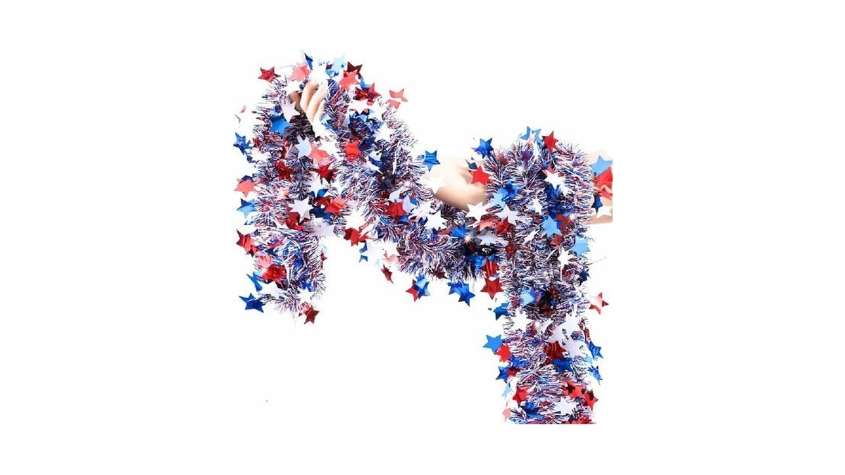 4th Of July Patriotic Tinsel Garland Decoration 33ft, Red White