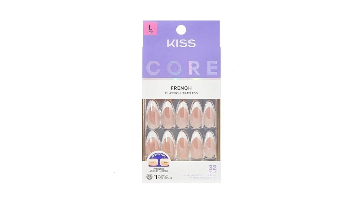 Kiss Core, Press On Nails, Nail Glue Included, 'fascinating', White,