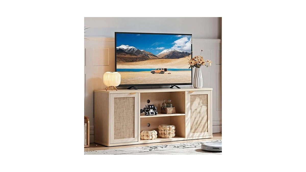 Leyaoyao Rattan Tv Stands For Living Room, Boho Tv Cabinet
