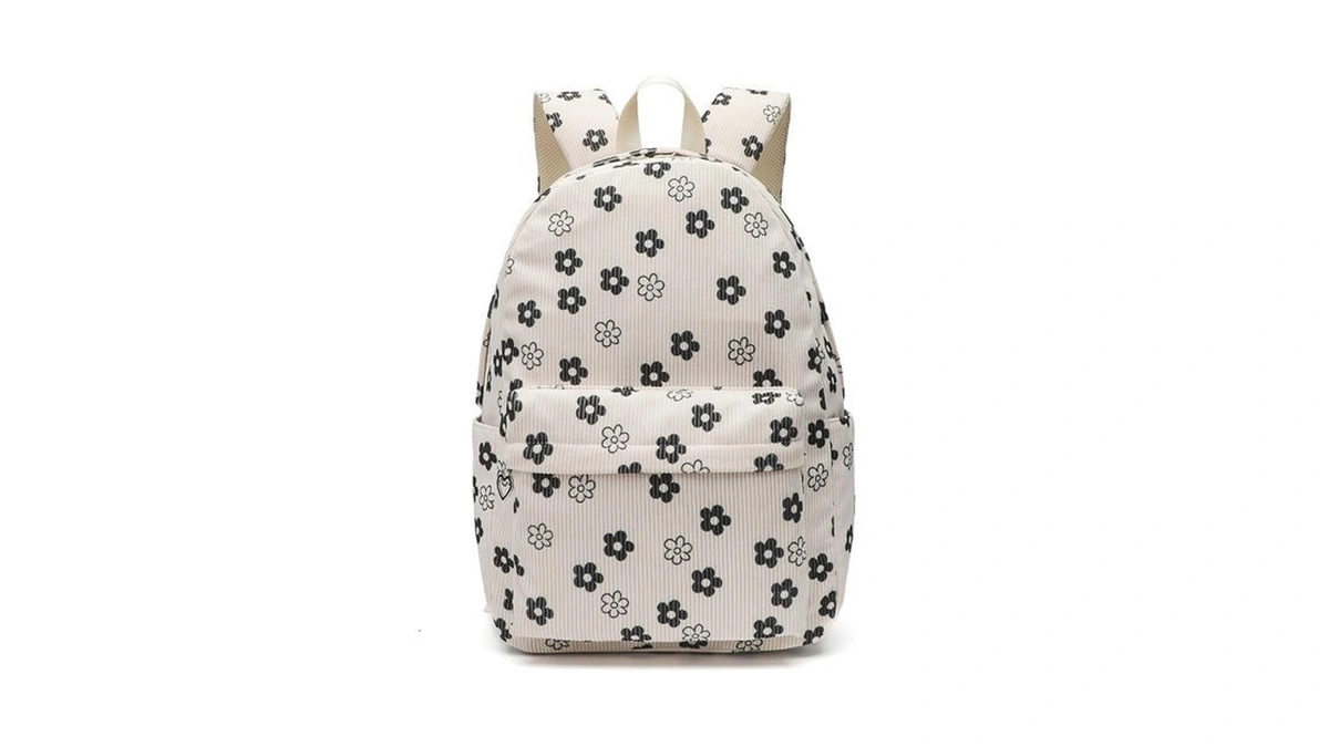 Mininai Kawaii Corduroy Backpack For Women Cute Floral Print Aesthetic