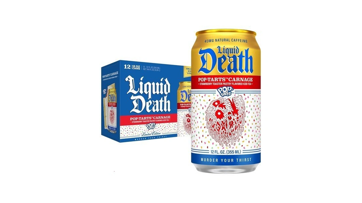 Liquid Death Iced Tea, Pop-tarts™ Carnage (pop-tarts® Frosted Strawberry Toaster