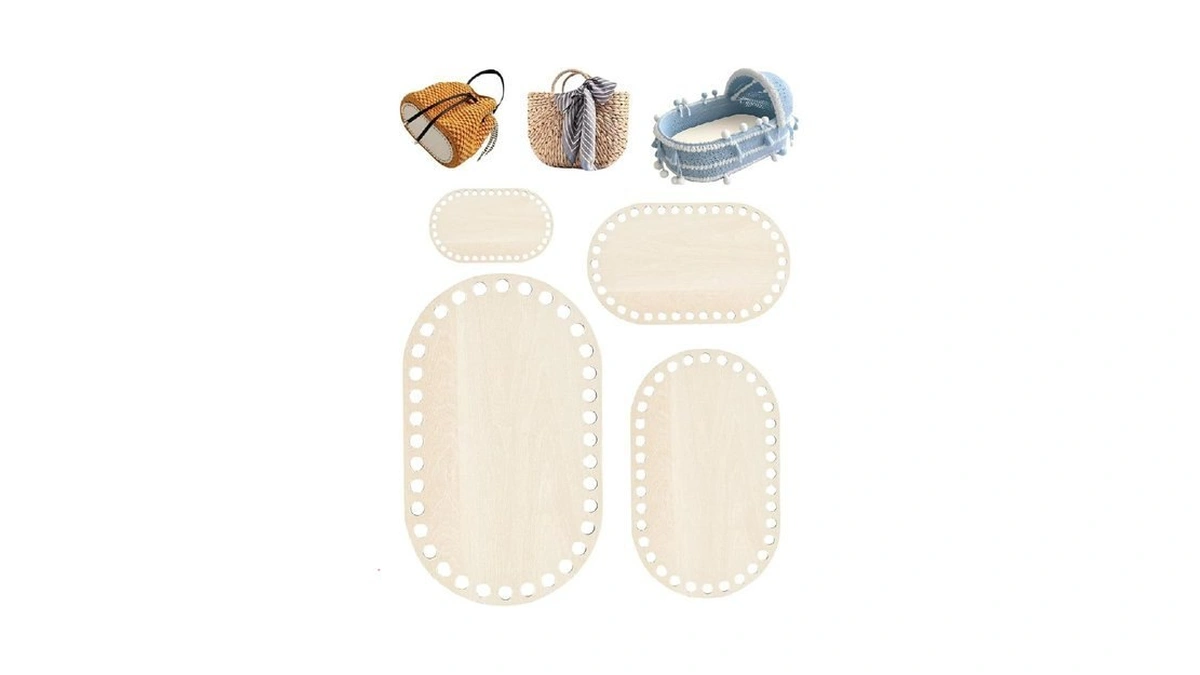 Upgraded 4pcs Wooden Basket Bottom For Crochet, Glazeal Natural Wood