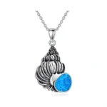 Proess Conch Seashell Necklace Sterling Silver Blue Opal Conch Pendant