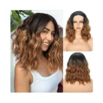 Florvae Wavy Wig For Women 14 Inch Short Brown Highlight