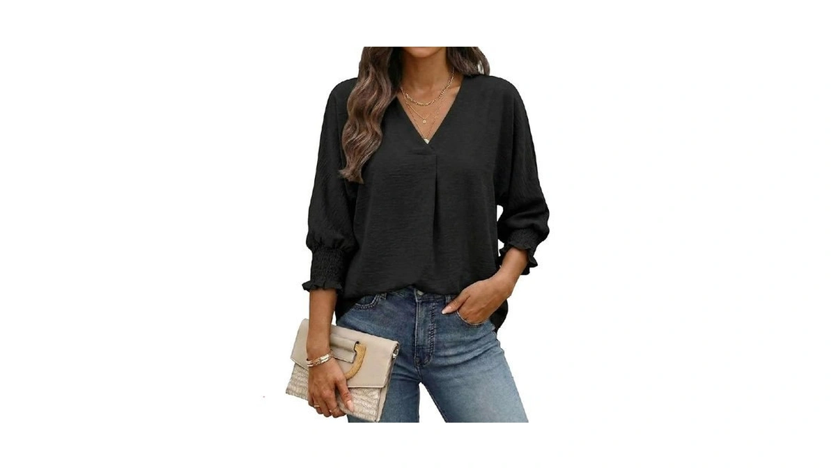Cuffbow Women Blouses Dressy Casual V Neck 3/4 Length Sleeve